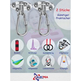 ALECPEA Stainless Steel Ceiling Hook for Punch Bags [Set of 2] - 400 kg Load Capacity - Bomb-proof Punch Bag Holder - Ideal Ceiling Mount for Punch Bag Suspension - Includes German Instructions