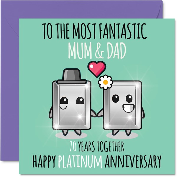 Stuff4 Cute Platinum Anniversary Card for Mum & Dad -