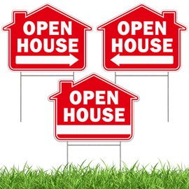 3Pack Open House Sign with Stakes, 16"x12" Double Sided Corrugated Plastic, Open House Directional Sign for Real Estate, Real Estate Agents Supplies, UV Protected, Weather Resistant, Non-Fading