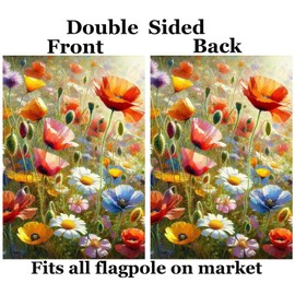 ShineSnow Watercolor Beautiful Wild Meadow Flowers Daisy Poppy Sunlight Spring Garden Yard Flag 12"x 18" Double Sided Polyester Welcome House Flag Banners for Patio Lawn Outdoor Home Decor