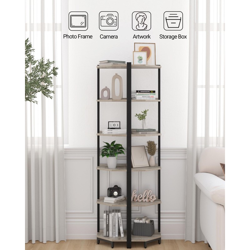Hzuaneri Corner Shelf Stand, Corner Bookshelf, Storage Standing Shelf Unit