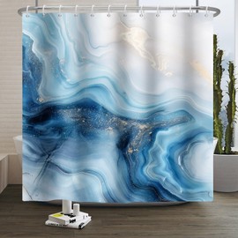 Xiaoterna Marble Shower Curtain Blue Marble Shower Curtain Modern Abstract Blue Gold Marble Waterproof Bathroom Curtain Modern Luxury Art Shower Curtain Machine Washable Waterproof Fabric 180x180cm