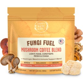 Fungi Fuel Mushroom Coffee with 125mg Caffeine – Lion’s Mane, Cordyceps, Reishi & Chaga | Adaptogen Nootropic Instant Mushroom Coffee for Energy & Focus | Medium Roast, Vegan, No Sugar – 30 Servings