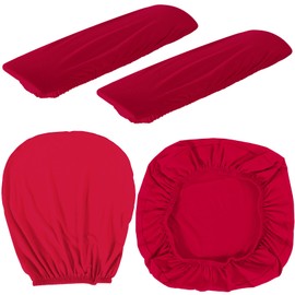 Tallew 4 Pcs Office Chair Covers Set Computer Universal Protective Stretchable Chair Seat Covers Desk Armrest Covers Slipcovers Pads Office Cushion Backrest for Rotating(Red,Milk Silk)