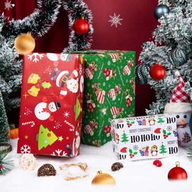 Present Wrapping Paper - 3 Large Roll - 27 Inch X 6.5 Feet each roll Design for Holiday, Party, Celebration (Christmas White/Red/Green（006）)
