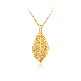 18k Gold Plated Leaf Pendant Necklace for Women, Dainty Pavé Leaf Charm with PVD Coating, Hypoallergenic Jewelry Gifts for Her, Birthday, Anniversary