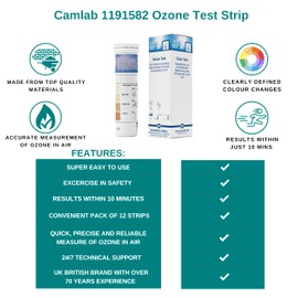 Camlab 1191582 Ozone Test Strip, Ozone Detector, Ozone meter, For Accurate and reliable Testing of Ozone in air, Super Clear Comparator, Pack of 12