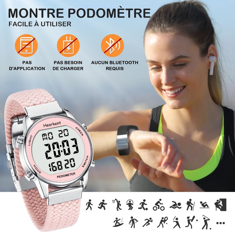 2401 Women Pedometer Soft Nylon Bracelet No App or Charging