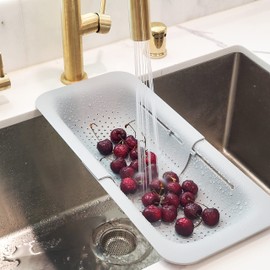 Makerstep Over the Sink Colander Strainer Basket - Expandable, Wash, Drain, and Dry. - New Home Kitchen Essentials, Multifunctional Kitchen Gadgets, Grey