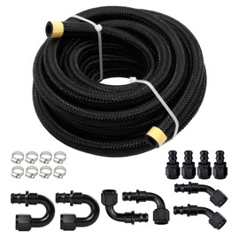 6AN 20FT Fuel Line Kit, 3/8 Transmission Cooler Lines with AN6 Push On Fitting, Nylon Braided Fuel Line Hose CPE