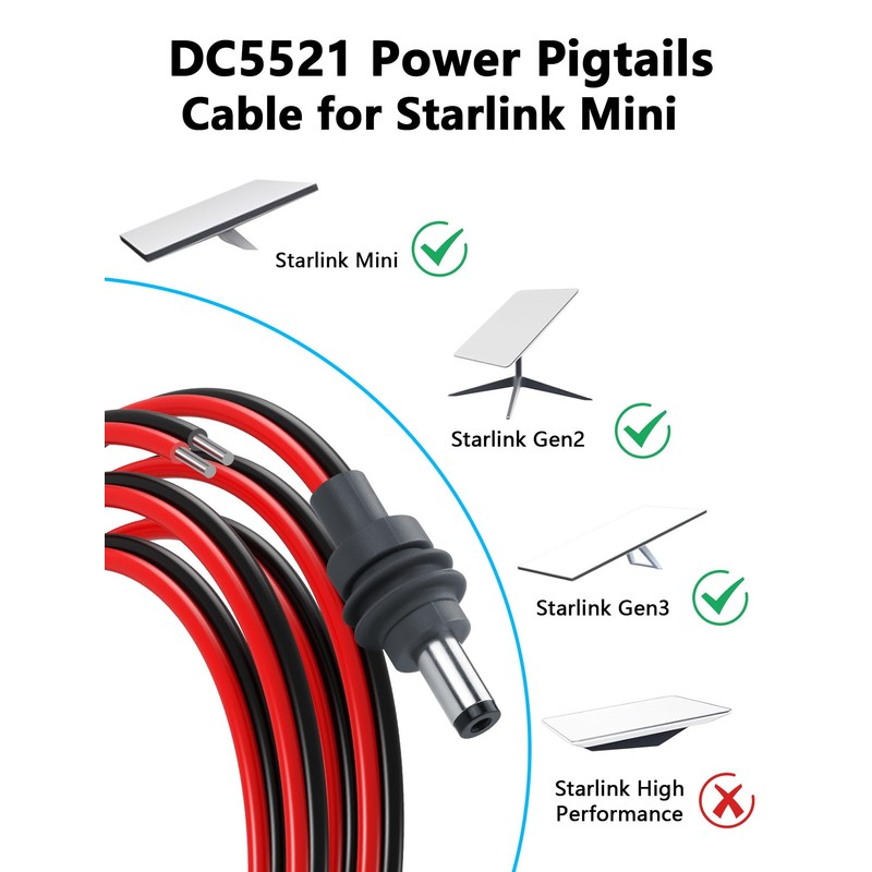 CERRXIAN DC5521 Power Pigtails Cable for Starlink Mini, 14AWG DC