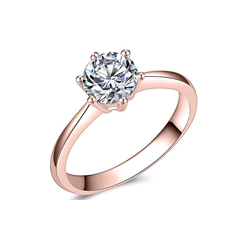 1.0 Carat Classical Stainless Steel Solitaire Engagement Ring (Rose Gold,