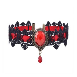 Rumyve Gothic Lace Necklace Necklace,Black Vintage Gothic Lace Necklace Collar Neckline,Punk Vampire Necklace with Teardrop Pendant(Red)