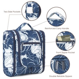 Travel Hanging Toiletry Wash Bag Makeup Cosmetic Organizer for Women (Blue Lotus (Medium))