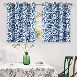 DriftAway Julia Watercolor Blackout Room Darkening Grommet Lined Thermal Insulated Energy Saving Window Curtains 2 Layers 2 Panels Each Size 52 Inch by 36 Inch Navy