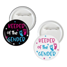 2 Pcs Keeper of The Gender Button Pins, Boy or Girl Badge Pins, Baby Feet Gender Reveal Stain Brooch Button for Baby Shower/Pregnancy Announcement Party Decorations