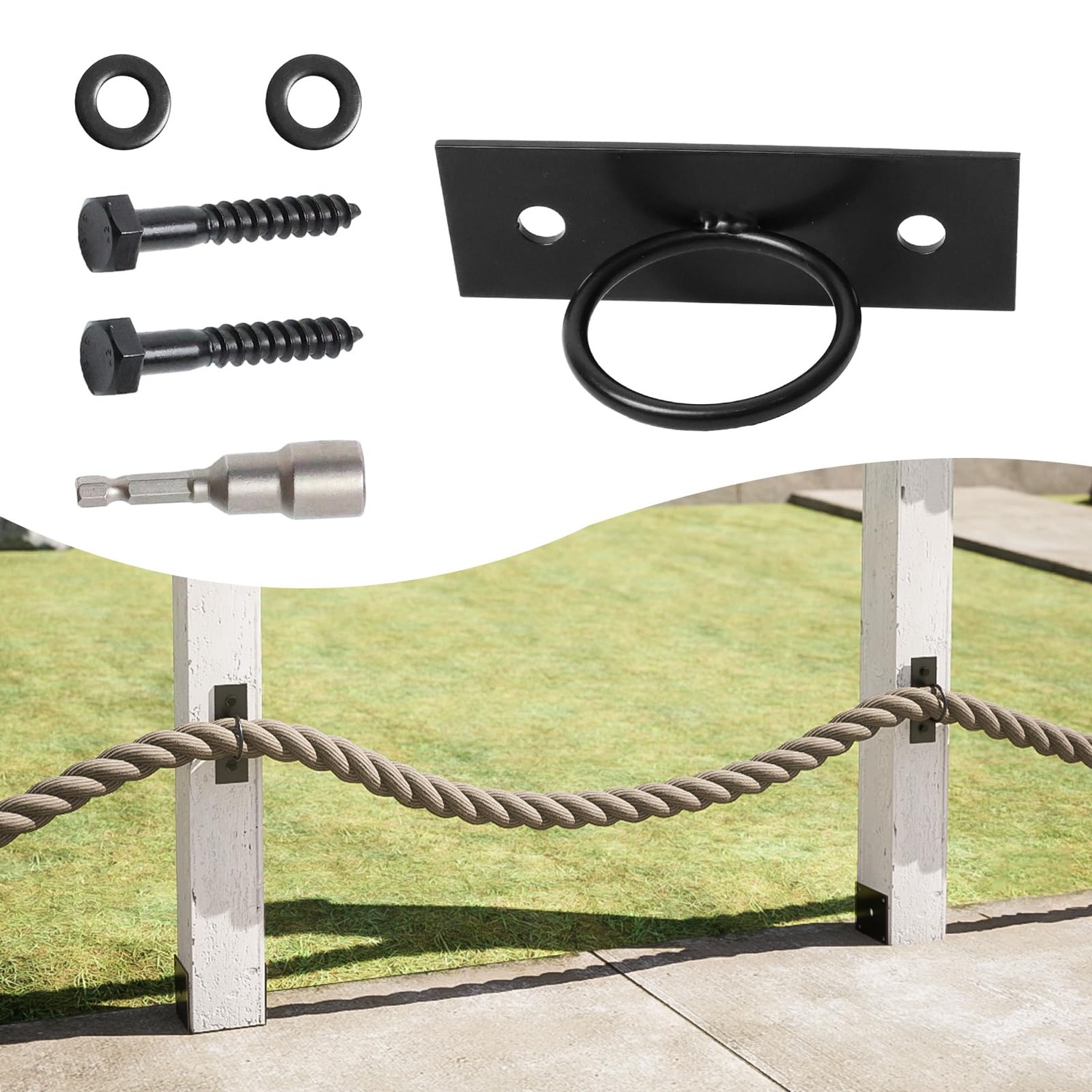Muzata 5Pack Black Decorative Ring Rope Supports Holders for Hemp Rope ...