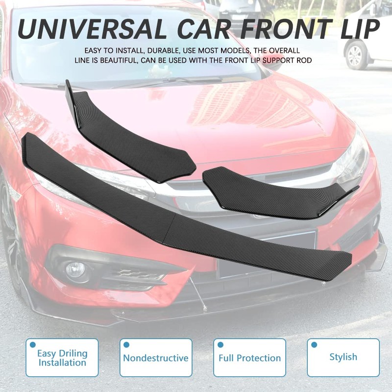 DREAMIZER Universal Front Bumper Lip Strut Rod Spoiler Wing Wide