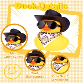 MuMyer Rubber Duck Car Accessory with Mini Cowboy Hat, Scarf, Necklace and Sunglasses(Black)