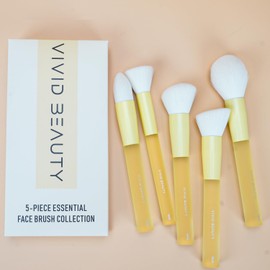 Vivid Beauty 5pcs Face Makeup Brushes Set, Vegan Soft Bristles for Flawless Complexion - Blush, Foundation, Contour, Highlighter Brushes - Cruelty-Free Makeup Brush Kit (Yellow)