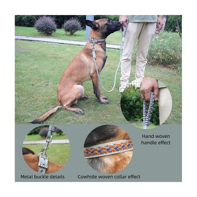 BGX Soft Touch Hand-Woven Leather Collar and Hand-Woven Leash Set