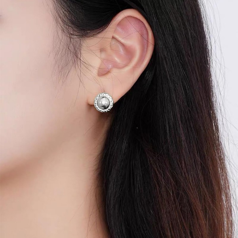 Dainty Round Ball Stud Earrings for Women 925 Sterling Silver