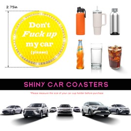 FSTURIOS 4PCS Bling Car Cup Coaster, 2.75 Inch Anti-Slip Crystal Auto Drink Mat, Shockproof Rhinestone Vehicle Cup Holder Insert Coaster for Women Girls, Interior Car Accessories (Yellow)