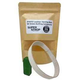 3/4 X 12 Inch Leather Super Strop Premium Leather Honing Belt and Packs (Single Leather Belt W/Green Compound)