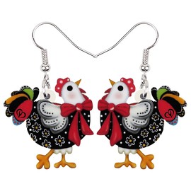 LONYOO Cartoon Hen Chicken Earrings Dangle Anime Farm Animals Jewelry Acrylic Statement Gifts for Women Girls Creative Charms (Multi)