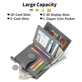 SENDEFN Bifold Purse Card Holder Wallet Genuine Leather RFID Blocking Wallet for Women with 16 Card Slots