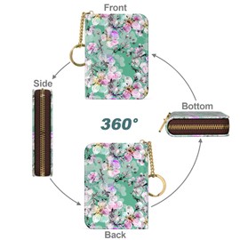 Nipichsha Women's Small RFID Blocking Credit Card Wallet, Plum Flower, Leather, Slim and Compact Size, 12-Slot with Privacy Protection