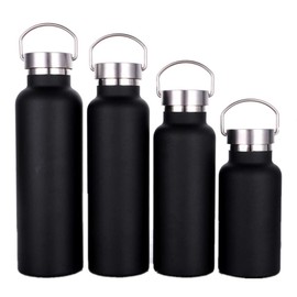Gtell Botella de agua deportiva con aislamiento de vacío de doble pared de acero inoxidable con tapa portátil de acero inoxidable, boca ancha（Black 25oz）