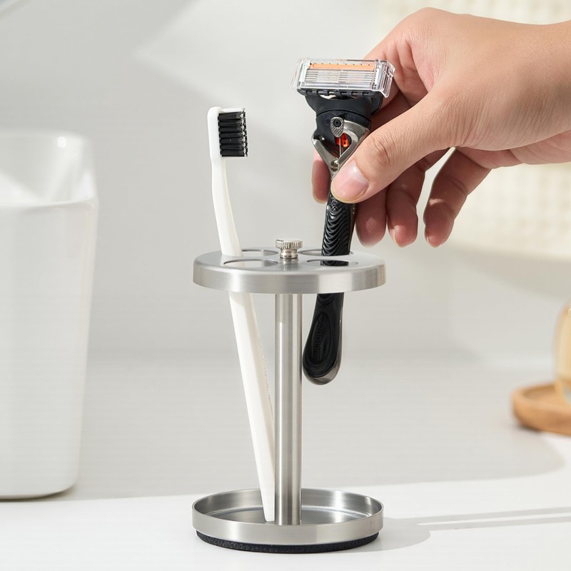 Brushed 18/8 Stainless-Steel Toothbrush Holder Stand: Rustproof Bathroom Countertop Organizer,