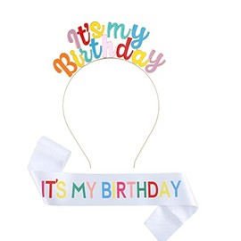 CHTENG Colorful Birthday Girl Sash and Tiara Rhinestone Crown Headband for Birthday Party Supplies