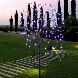FUCHSUN 4.6 FT 200 LED Solar Lighted Willow Tree Outdoor, Light Up Weeping Willow Tree Garden Pathway Lights, Outside Decor Home Patio Yard Party Wedding Christmas Decorations (Purple)
