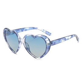 WDZAYXC Polarised Oversized Heart Retro Sunglasses Cute Glasses UV400 Protection, Blue leopard/blue