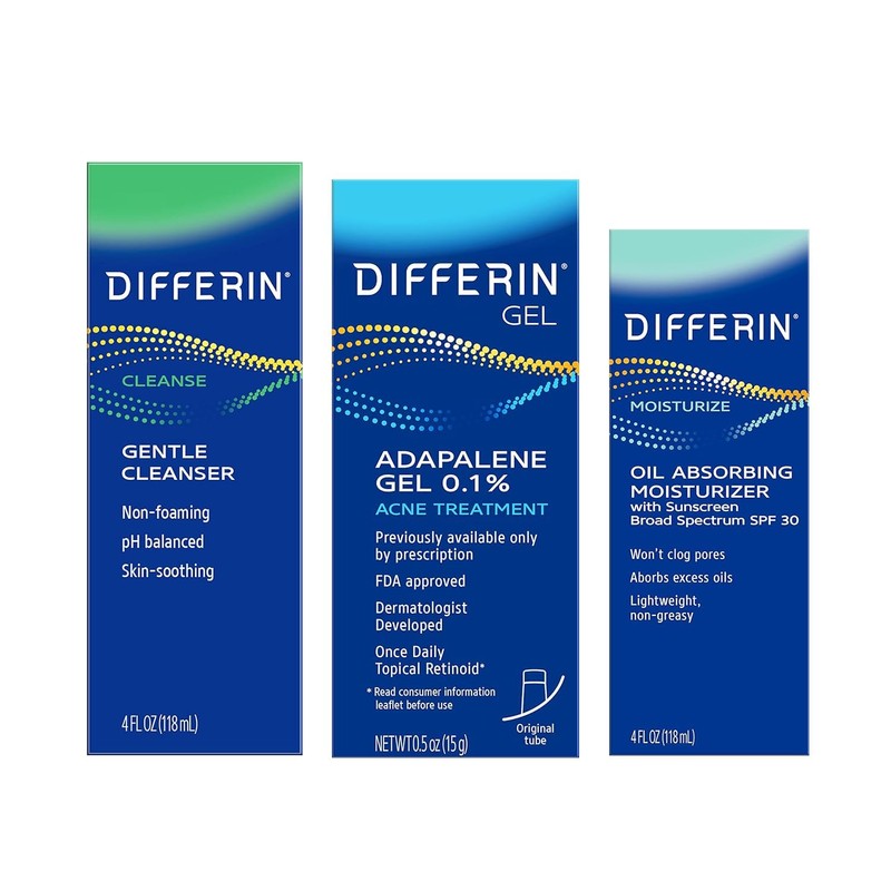 Differin Skin Care Set, Differin Gel 3 Step Regimen, Acne