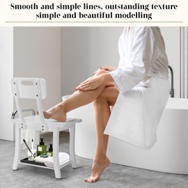 Teak Shower Bench Seat Chair with Shelf | 18.7" Solid Wood Shower Stool Waterproof Shower Seat with Storage for Inside Shower Legs Shaving, Shower Seat for Seniors Elderly Heavy Duty for Christmas