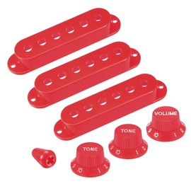 sourcing map Plastic Pick Up Cover Single Coil Cover Switch Tip 1 Volume and 2 Tone Knobs Red for Guitar