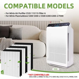 115115 Replacement Filter A for Winix Plasmawave Air Purifier C535 5300 5300-2 5500 6300 6300-2 P300 C909 9800, 3 C535 Filters + 6 Activated Carbon Filters