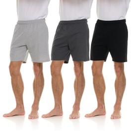 3 Pack: Men's 100% Cotton Ultra Soft Knit Pajama Bottom Lounge Casual Comfort Sleep Shorts with Pockets (XX-Large, Set B)