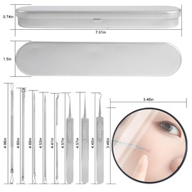 XEAOHESY 8 Pieces Stainless Steel Acne Needle Blackhead Removal Acne Cleaning Tweezers Pimple Popper Tool Kit with a Iron Box Comedones Extractor Acne Removal Kit for Blemish Whitehead Fatty Particle