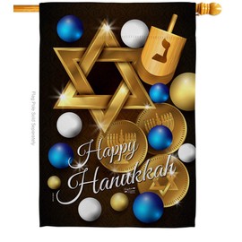 Angeleno Heritage Happy Hanukkah House Flag - Winter Candle Bonsai Menorah Jewish Chanukah David - Decoration Banner Small Garden Yard Gift Double-Sided Made in USA 28 X 40