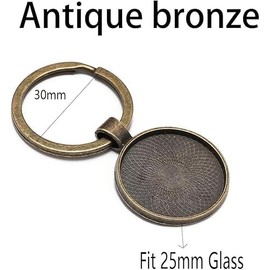 5 Pcs Antique Bronze Keychain with Pendant Bezel Blank Fit 25mm Glass Cabochon Base Setting DIY Keychain Key Ring Supplies for Jewelry Making Charms, Art Crafts