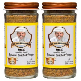 Chef Paul Magic Seasoning Blends Lemon and Cracked Pepper Seasoning | Salt-Free | Bold Garlic & Black Pepper Flavor | No MSG | Perfect for Chicken, Seafood & Veggies | 2 Oz (Pack of 2)