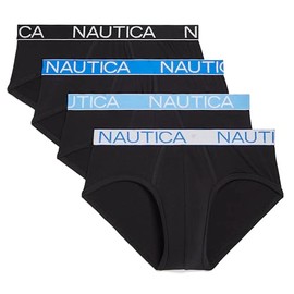 Nautica Men's 4 Pack Classic Cotton Stretch Briefs, 4 Black-Black/Spinner Blue/Aero Blue/White-Assorted WB