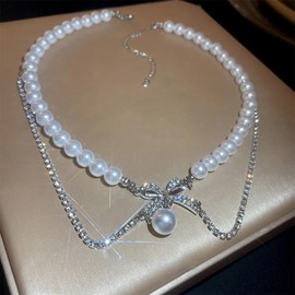 Lariat Necklace for Women Y Shaped Pearl Beaded Necklace Dainty Crystal Chain Star Choker Women Gold Layered Choker Necklace for Women Gold Drop Necklace Fashion Prom Jewelry Gift for Women