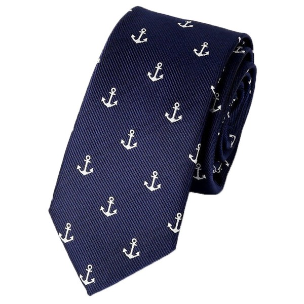 Flairs New York Collection - Juego de corbata para el cuello, pajarita y bolsillo a juego, Azul marino/ancla blanca, Sólo corbata cuello