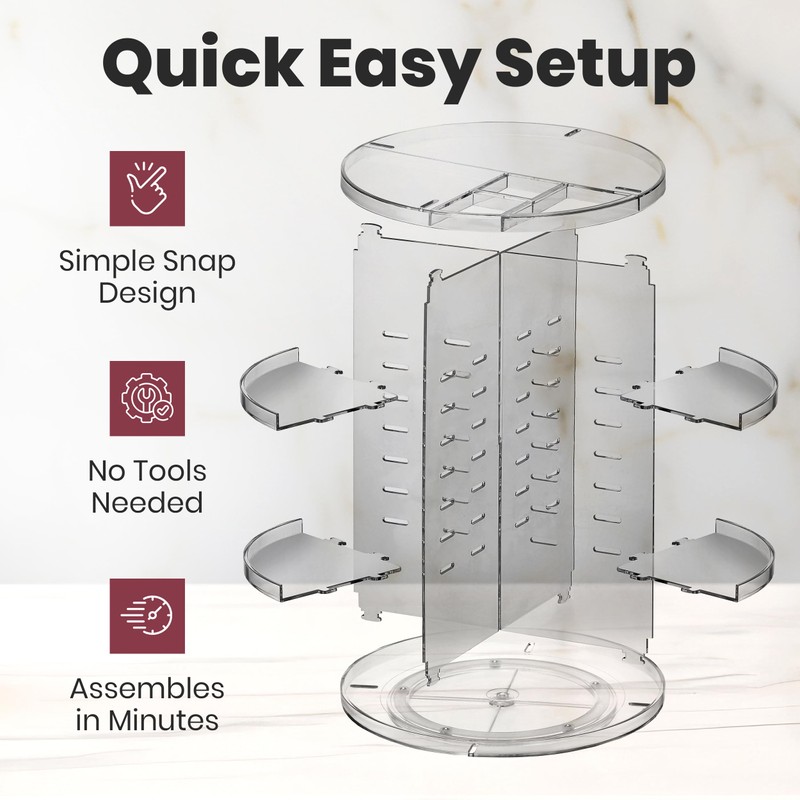 Masirs 360 Rotating Makeup Organizer - Adjustable Shelf Height and