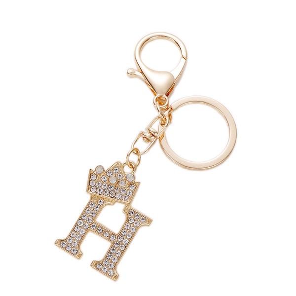 Uainhrt Rhinestone Letter Keychain Crown Design, A-Z Alphabet Keyrings Handbags